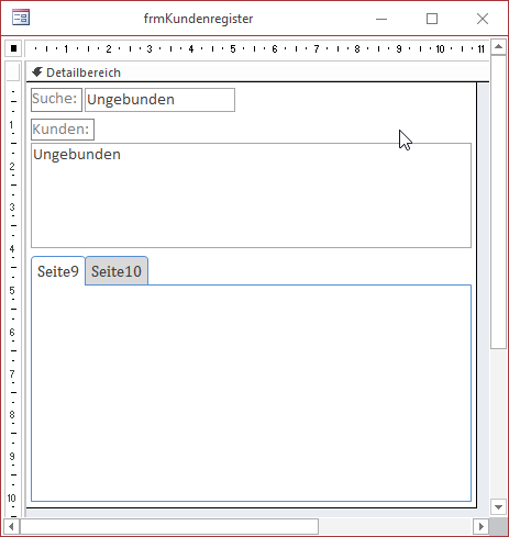 Das Formular mit dem Registersteuerelement für die Anzeige der Kunden
