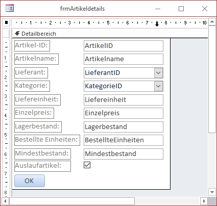Entwurf des Detailformulars