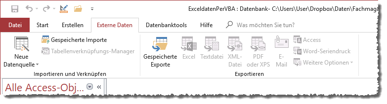 Die Export-Befehle sind deaktiviert.