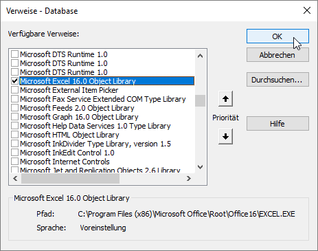 Verweis auf die Excel-Bibliothek
