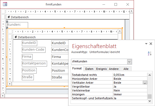Entwurf des Hauptformulars