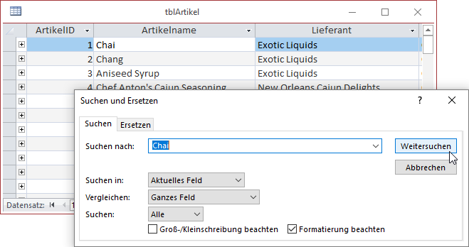 Aufruf des Suchen und Ersetzen-Dialogs