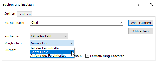 Spezifizieren des Vergleichs