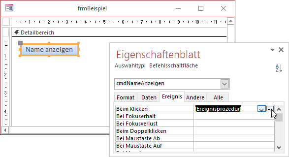 Hinzufügen einer Ereignisprozedur für eine Schaltfläche