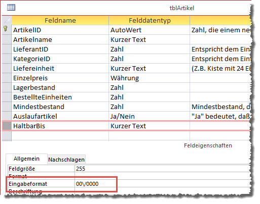 Formular-Entwurf unseres Beispielformulars