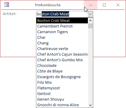 Markieren des Eintrags mit den eingegebenen Anfangsbuchstaben