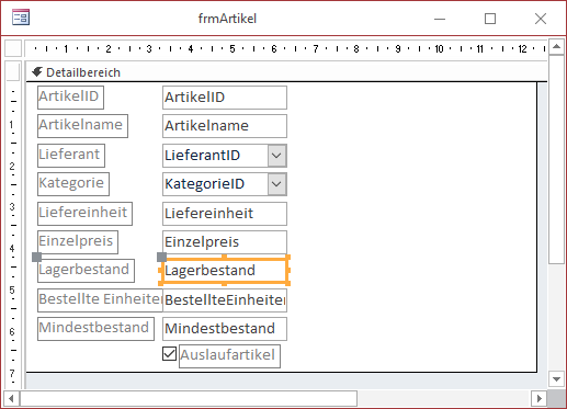 Formular-Entwurf unseres Beispielformulars