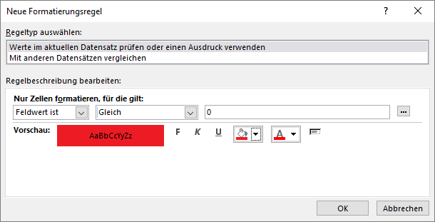 Anlegen einer neuen bedingten Formatierung