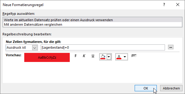 Anlegen einer weiteren neuen bedingten Formatierung