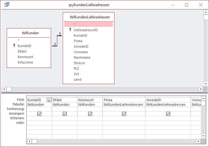 Erster Teil der Abfrage mit zwei 1:1-Beziehungen