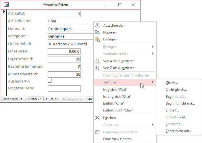 Formular-Entwurf unseres Beispielformulars