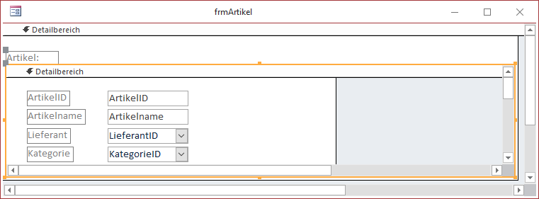 Entwurf der Datenblattansicht