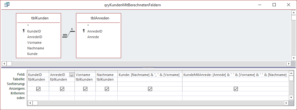 Abfrage mit berechneten Feldern