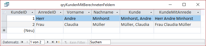 Berechnete Felder in einer Abfrage