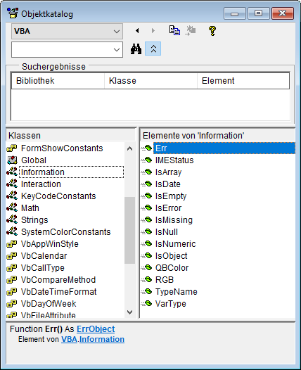 Die Funktion der Information-Klasse im Objekt-Katalog