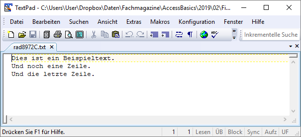 Eine erste Textdatei mit Inhalt