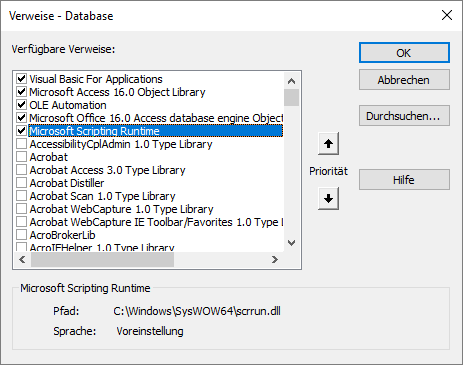 Verweis auf die Bibliothek Microsoft Scripting Runtime