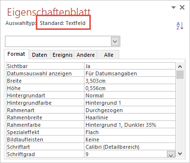 Standard-Eigenschaften eines Steuerelements