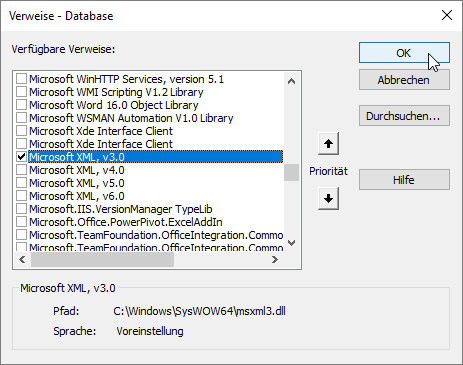 Hinzufügen eines Verweises auf die XML-Bibliothek