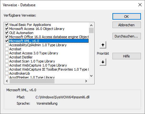 Verweis auf die XML-Bibliothek