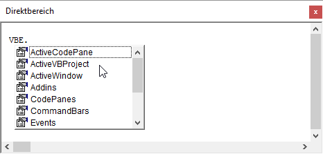 Zugriff auf die Eigenschaften und Methoden der VBE-Klasse