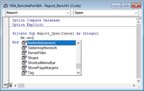 Referenzieren eines Berichtsbereichs über den Bereichsnamen per IntelliSense