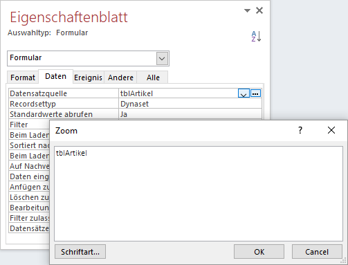 Formular-Entwurf unseres Beispielformulars