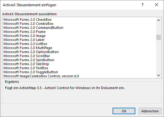 Liste der in Access verfügbaren MSForms-Steuerelemente