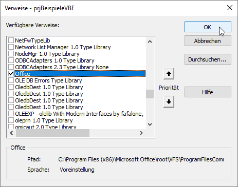 Verweis auf die Office-Bibliothek