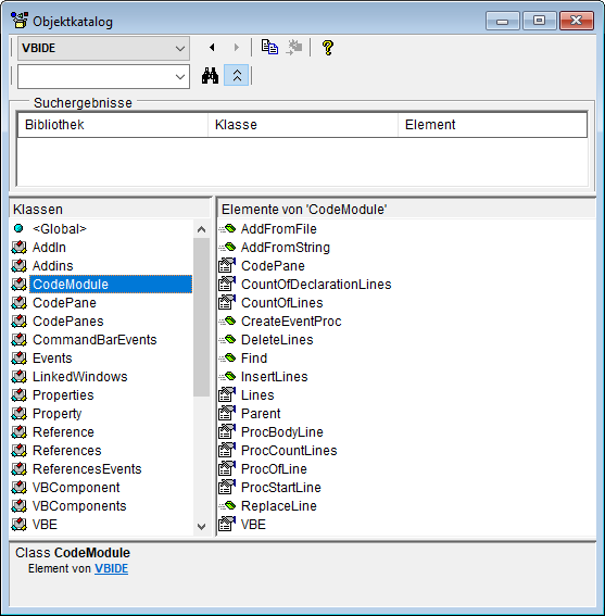 überblick über die VBE-Objektbibliothek