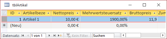 Das Prozentzeichen ist nun da, allerdings wird der Wert mit 100 multipliziert.