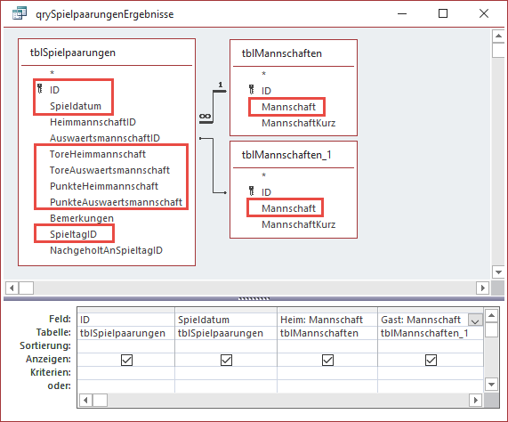 Abfrage als Datensatzquelle des Unterformulars sfmErgebnisse