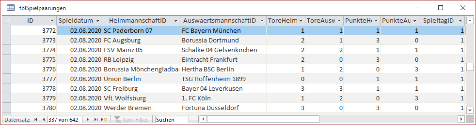 Ergebnisse und Punkte in der Tabelle tblSpielpaarungen