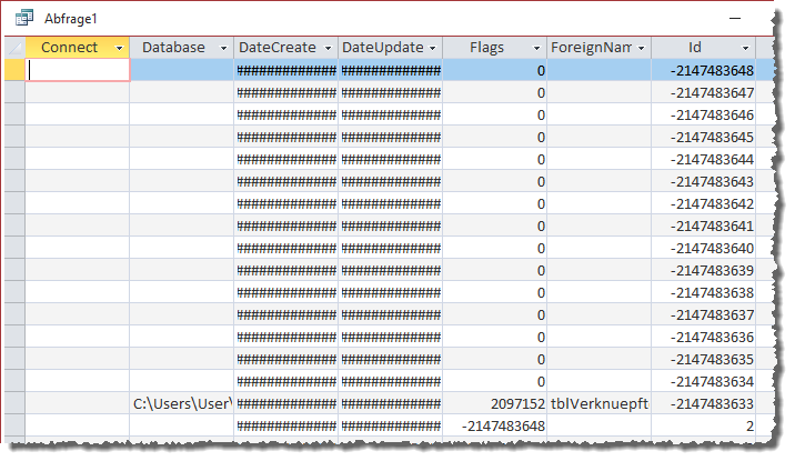 Eine Abfrage auf Basis der Tabelle MSysObjects