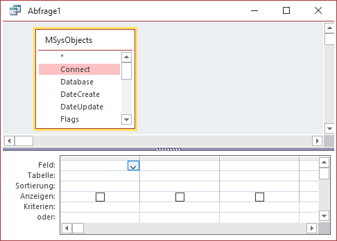 Abfrage mit der nicht eingeblendeten Tabelle MSysObjects