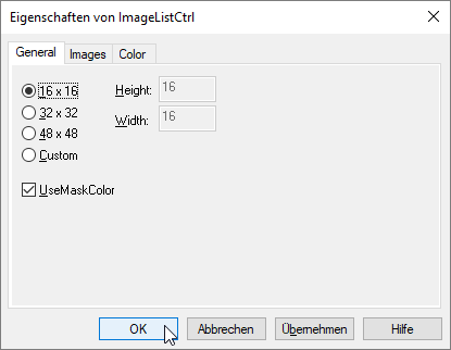 Einstellungen für das ImageList-Steuerelement