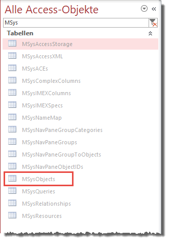 Die Systemtabellen im Navigationsbereich