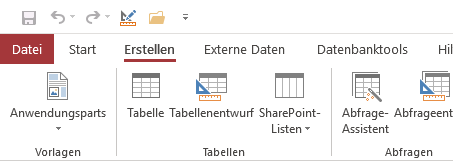 Ribbon-Befehle zum Anlegen neuer Tabellen