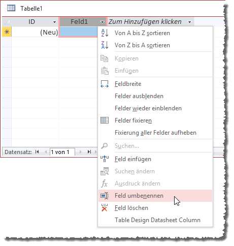 Nachträgliches Umbenennen eines Feldes