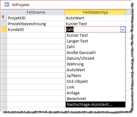 Aufrufen des Nachschlage-Assistenten