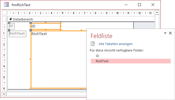 Hinzufügen eines Rich-Text-Feldes zu einem Formular
