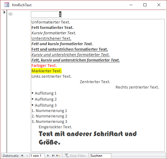 Das Rich-Text-Feld in Aktion
