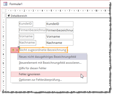 Fehler beim Hinzufügen eines Bezeichnungsfeldes ohne verknüpftes Textfeld