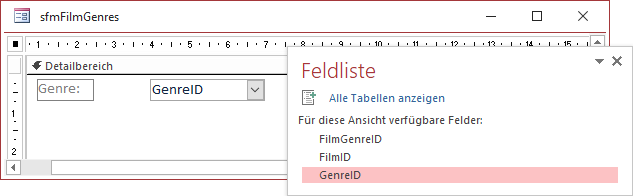 Entwurf des Unterformulars für die Genres eines Films