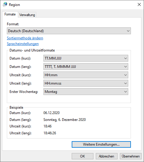 Systemsteuerung für die Region