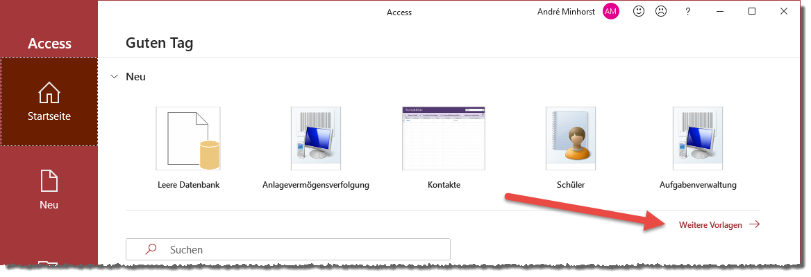 Ein Klick auf Weitere Vorlagen liefert mehr Vorlagenmaterial.