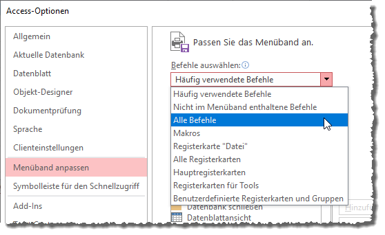 Auswählen der Befehle