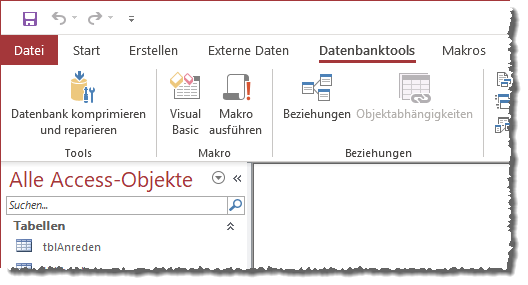 Die gesuchte Schaltfläche Datenbank komprimieren und reparieren