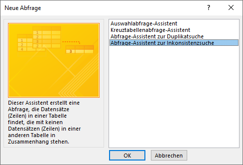 Abfrage-Assistent zur Inkonsistenzsuche