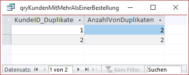 Doppelte Werte im Feld KundeID